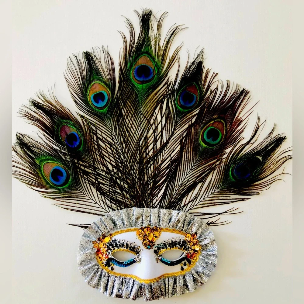 Eye mask costume Carnevale,Masquerade Mardi Gras Embellished eye mask feathers
